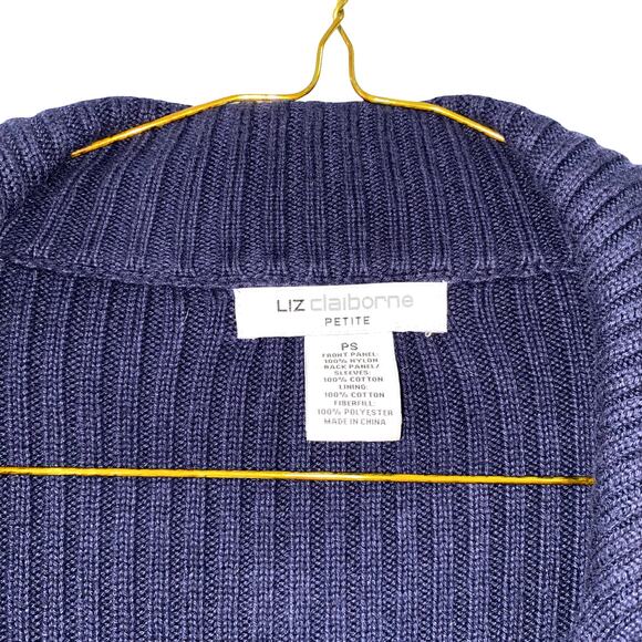 Liz Claiborne Blue Zip Up Jacket Navy Quilted knit puffer Petite Small - Picture 4 of 7